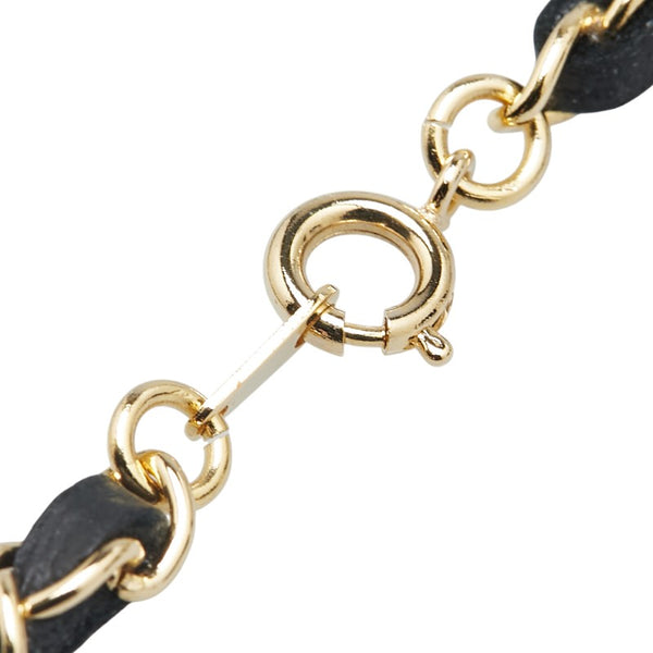 シャネル パフューム ナンバー5 NO.5 チェーン ネックレス ゴールド ブラック メッキ レザー レディース CHANEL 【中古】