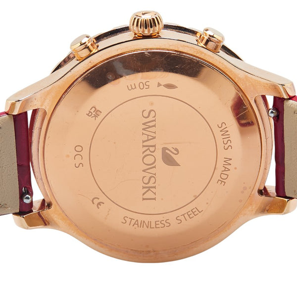 スワロフスキー オクティア ルクス クロノ 腕時計 クオーツ レッド文字盤 レザー ローズゴールドトーン レディース SWAROVSKI 【中古】