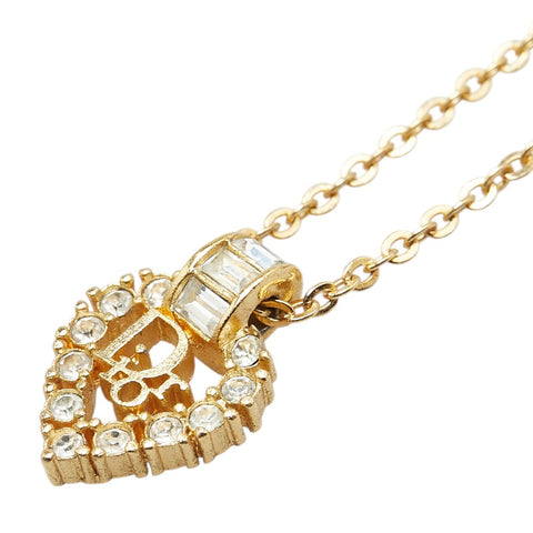 ディオール ハート モチーフ ロゴ ラインストーン ネックレス ゴールド メッキ レディース Dior 【中古】