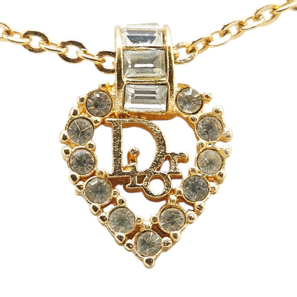 ディオール ハート モチーフ ロゴ ラインストーン ネックレス ゴールド メッキ レディース Dior 【中古】