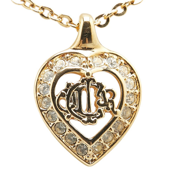 ディオール エンブレムロゴ ハート ラインストーン モチーフ ネックレス ゴールド メッキ レディース Dior 【中古】