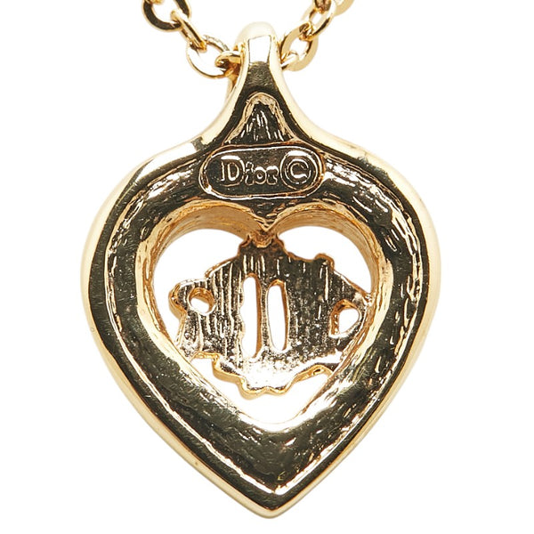 ディオール エンブレムロゴ ハート ラインストーン モチーフ ネックレス ゴールド メッキ レディース Dior 【中古】