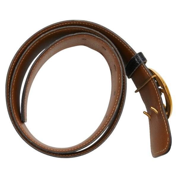 エルメス ホースバックル ベルト サイズ：80 ブラック ブラウン レザー レディース HERMES 【中古】