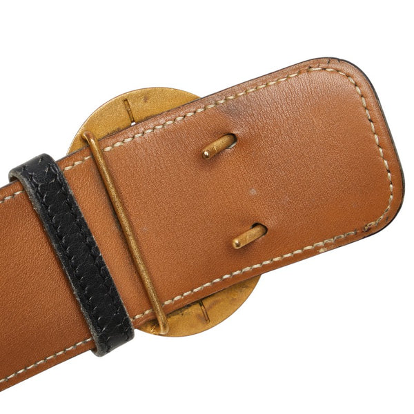 エルメス ホースバックル ベルト サイズ：80 ブラック ブラウン レザー レディース HERMES 【中古】