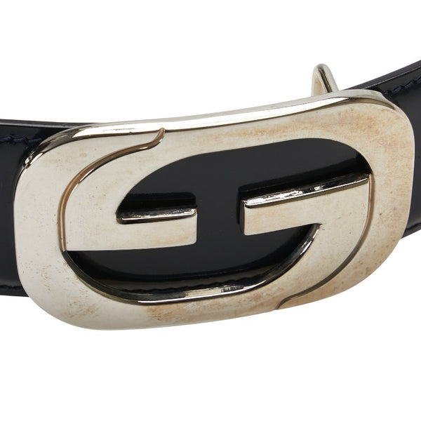 グッチ GGバックル ベルト サイズ:70/28 ネイビー ホワイト レザー レディース GUCCI 【中古】