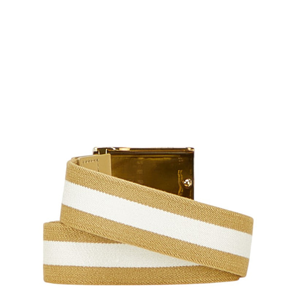 グッチ ロゴ ベルト グリーン ホワイト キャンバス レザー レディース GUCCI 【中古】