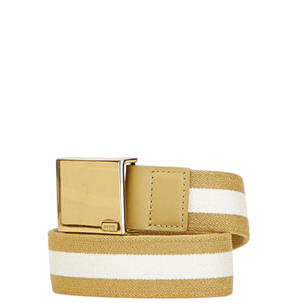 グッチ ロゴ ベルト グリーン ホワイト キャンバス レザー レディース GUCCI 【中古】