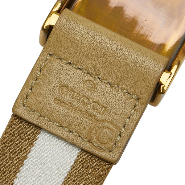 グッチ ロゴ ベルト グリーン ホワイト キャンバス レザー レディース GUCCI 【中古】