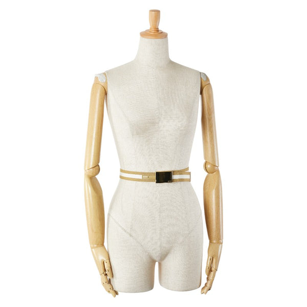 グッチ ロゴ ベルト グリーン ホワイト キャンバス レザー レディース GUCCI 【中古】