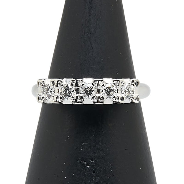 Pt850 プラチナ ダイヤ0.35ct 一文字 リング 指輪 レディース 7号 【中古】