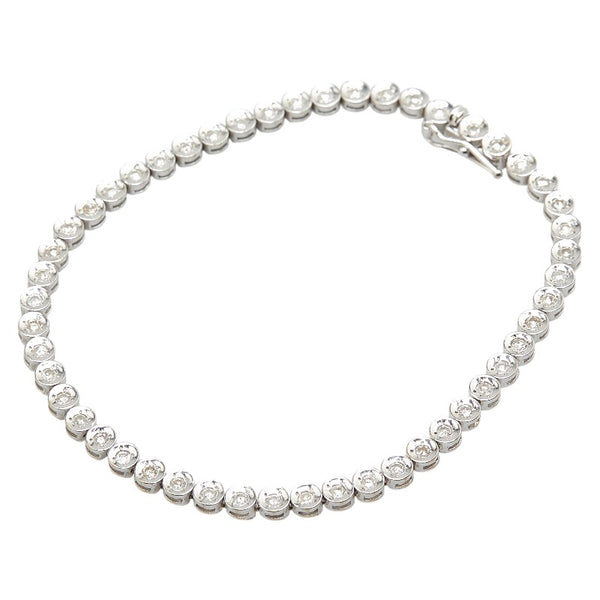 K18WG ホワイトゴールド ダイヤ1.00ct テニスチェーン ブレスレット レディース 【中古】