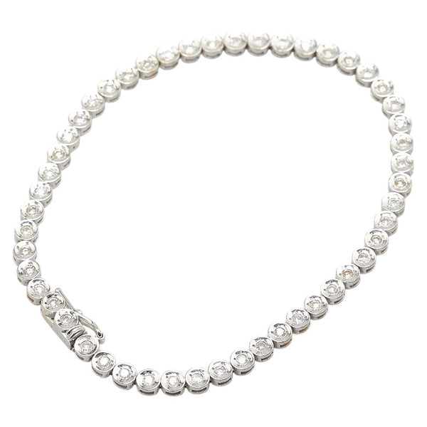K18WG ホワイトゴールド ダイヤ1.00ct テニスチェーン ブレスレット レディース 【中古】