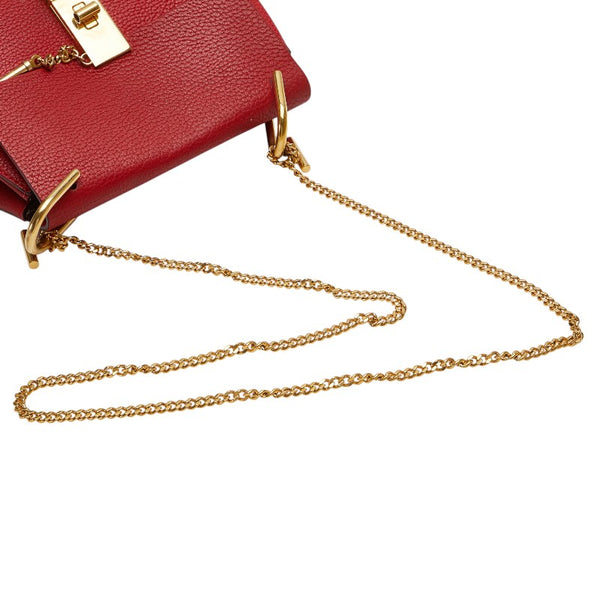 クロエ ドリュー 斜め掛け チェーン ショルダーバッグ レッド レザー レディース Chloe 【中古】