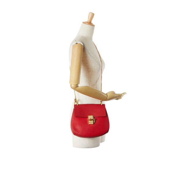 クロエ ドリュー 斜め掛け チェーン ショルダーバッグ レッド レザー レディース Chloe 【中古】