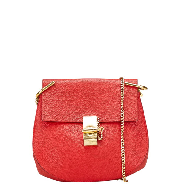 クロエ ドリュー 斜め掛け チェーン ショルダーバッグ レッド レザー レディース Chloe 【中古】
