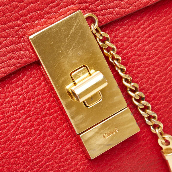 クロエ ドリュー 斜め掛け チェーン ショルダーバッグ レッド レザー レディース Chloe 【中古】