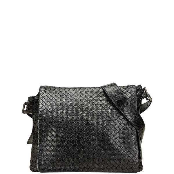 ボッテガヴェネタ イントレチャート 斜め掛け ショルダーバッグ ブラック レザー レディース BOTTEGAVENETA 【中古】