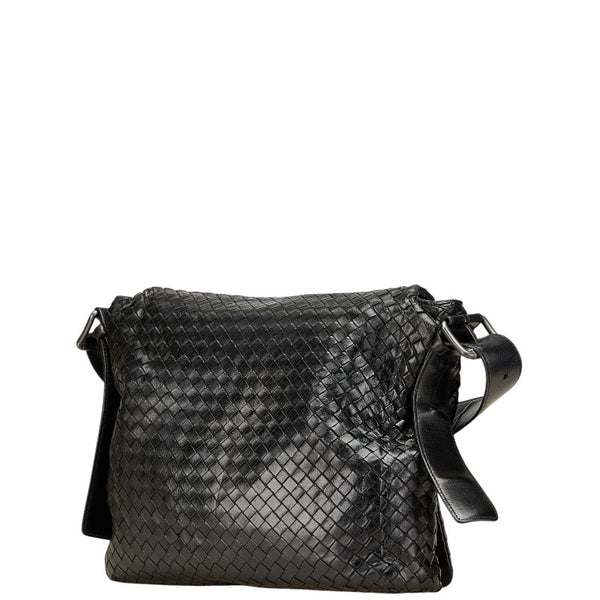 ボッテガヴェネタ イントレチャート 斜め掛け ショルダーバッグ ブラック レザー レディース BOTTEGAVENETA 【中古】
