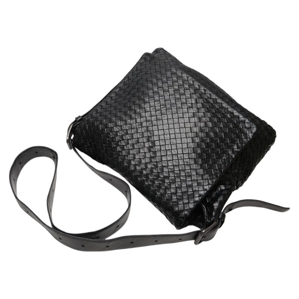 ボッテガヴェネタ イントレチャート 斜め掛け ショルダーバッグ ブラック レザー レディース BOTTEGAVENETA 【中古】