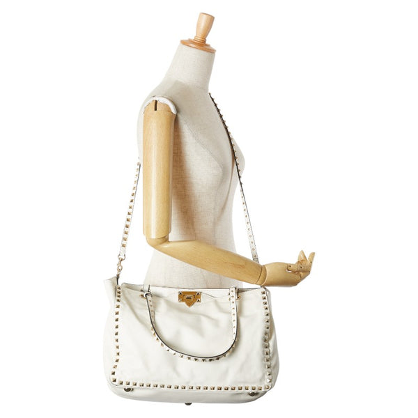 ヴァレンティノ ロックスタッズ ハンドバッグ ショルダーバッグ 2WAY ホワイト レザー レディース VALENTINO 【中古】