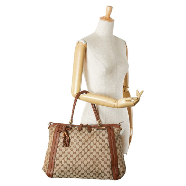 グッチ GGキャンバス バンブー タッセル ハンドバッグ トートバッグ 269946 ベージュ ブラウン キャンバス レザー レディース GUCCI 【中古】