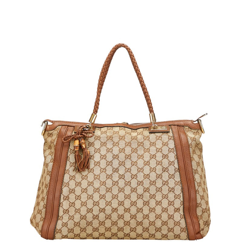 グッチ GGキャンバス バンブー タッセル ハンドバッグ トートバッグ 269946 ベージュ ブラウン キャンバス レザー レディース GUCCI 【中古】