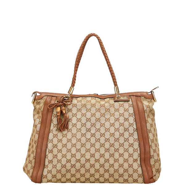 グッチ GGキャンバス バンブー タッセル ハンドバッグ トートバッグ 269946 ベージュ ブラウン キャンバス レザー レディース GUCCI 【中古】