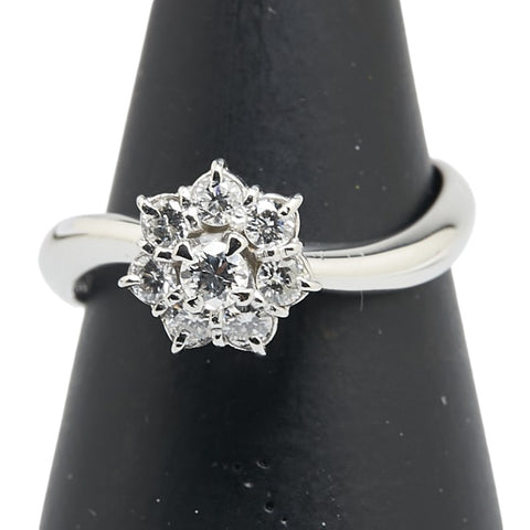 Pt900 プラチナ ダイヤ0.094ct ダイヤ0.28ct 花 フラワー モチーフ リング 指輪 レディース 11号 【中古】