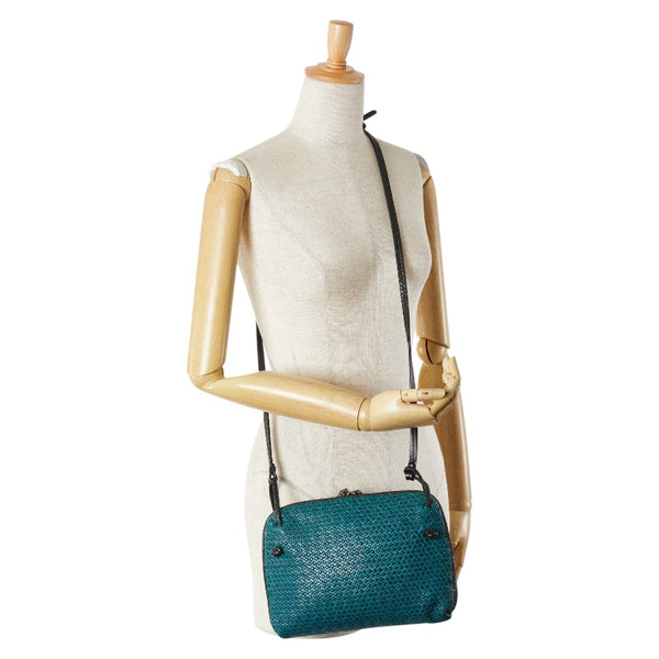 ボッテガヴェネタ イントレチャート パイソン ショルダーバッグ グリーン ブラック レザー レディース BOTTEGAVENETA 【中古】