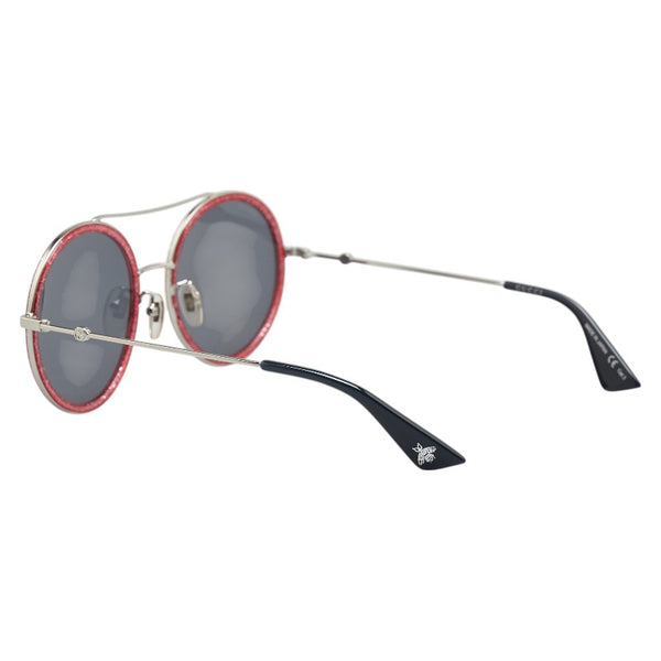 グッチ ツーブリッジ ラウンド サングラス GG0061S シルバー レッド メタル レディース GUCCI 【中古】