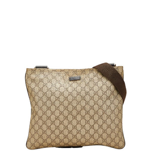 グッチ GGスプリーム ショルダーバッグ 201446 ベージュ ブラウン PVC レザー レディース GUCCI 【中古】