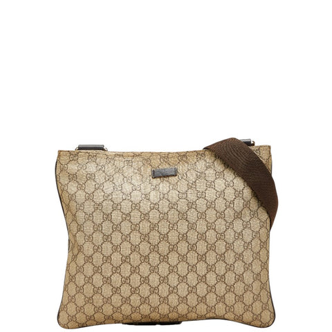 グッチ GGスプリーム ショルダーバッグ 201446 ベージュ ブラウン PVC レザー レディース GUCCI 【中古】