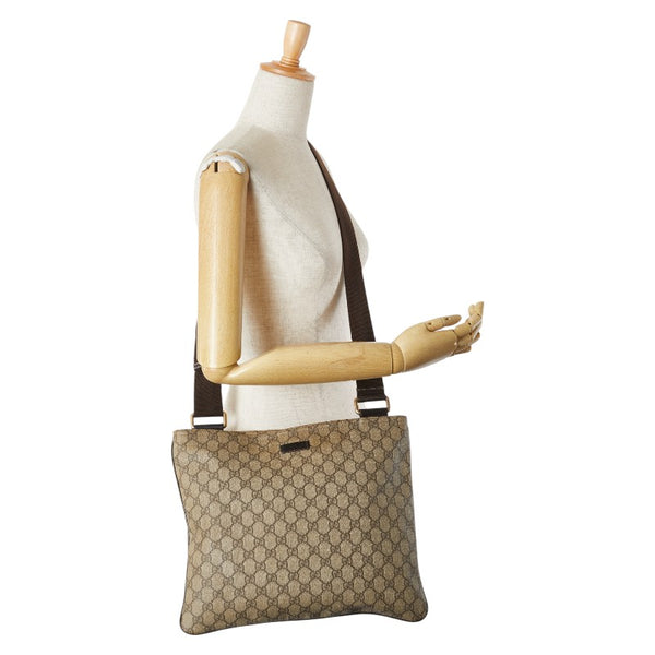 グッチ GGスプリーム ショルダーバッグ 201446 ベージュ ブラウン PVC レザー レディース GUCCI 【中古】