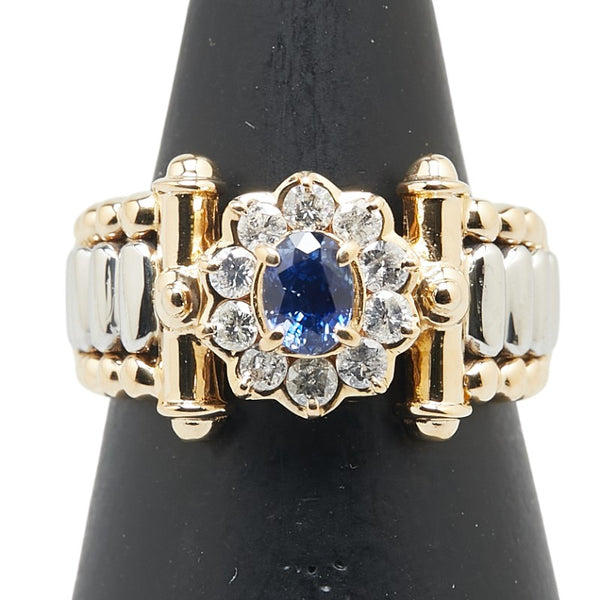 K18YG イエローゴールド Pt900 プラチナ コンビ サファイア ダイヤ0.34ct リング 指輪 レディース 11.5号 【中古】