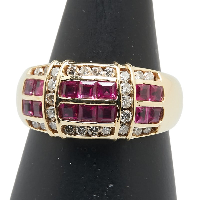 K18YG イエローゴールド ルビー1.25ct ダイヤ0.25ct リング 指輪 レディース 16号 【中古】