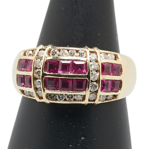 K18YG イエローゴールド ルビー1.25ct ダイヤ0.25ct リング 指輪 レディース 16号 【中古】
