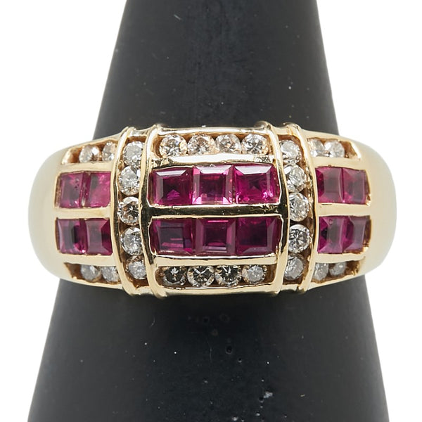 K18YG イエローゴールド ルビー1.25ct ダイヤ0.25ct リング 指輪 レディース 16号 【中古】