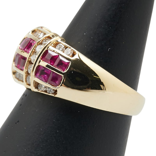 K18YG イエローゴールド ルビー1.25ct ダイヤ0.25ct リング 指輪 レディース 16号 【中古】