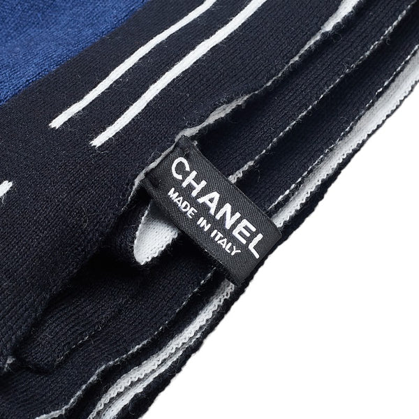 シャネル ロゴプリント ニット ストール ネイビー ブラック ホワイト カシミヤ コットン レディース CHANEL 【中古】