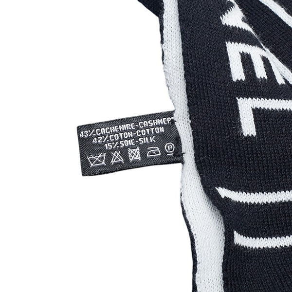 シャネル ロゴプリント ニット ストール ネイビー ブラック ホワイト カシミヤ コットン レディース CHANEL 【中古】