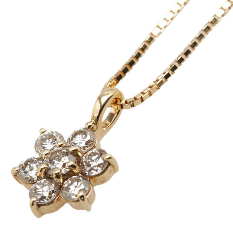 K18YG イエローゴールド ダイヤ0.36ct フラワー 花 モチーフ ペンダントネックレス レディース 【中古】