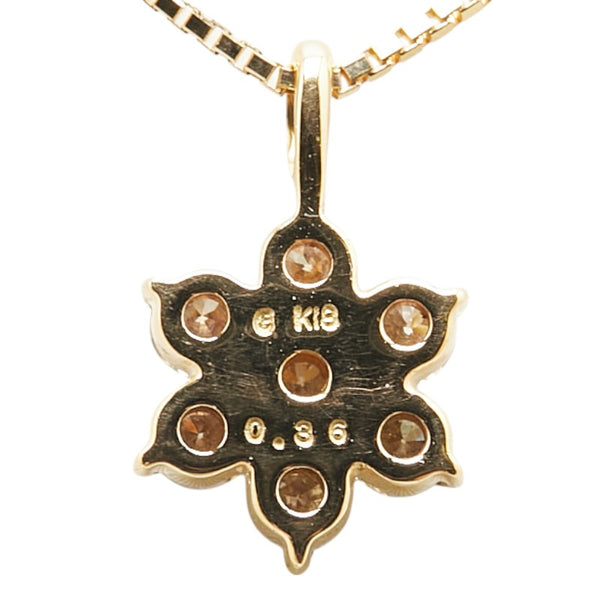 K18YG イエローゴールド ダイヤ0.36ct フラワー 花 モチーフ ペンダントネックレス レディース 【中古】
