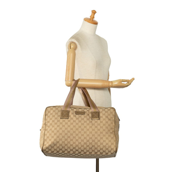 グッチ GGキャンバス シェリーライン ボストンバッグ トラベルバッグ  153240 ベージュ ピンク ゴールド キャンバス レザー レディース GUCCI 【中古】