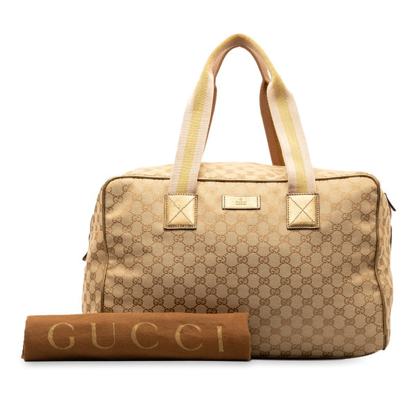 グッチ GGキャンバス シェリーライン ボストンバッグ トラベルバッグ  153240 ベージュ ピンク ゴールド キャンバス レザー レディース GUCCI 【中古】