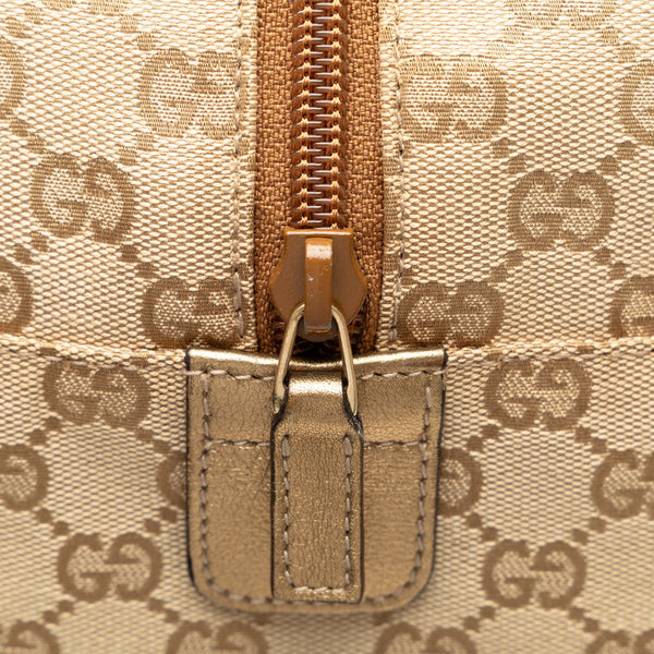 グッチ GGキャンバス シェリーライン ボストンバッグ トラベルバッグ  153240 ベージュ ピンク ゴールド キャンバス レザー レディース GUCCI 【中古】