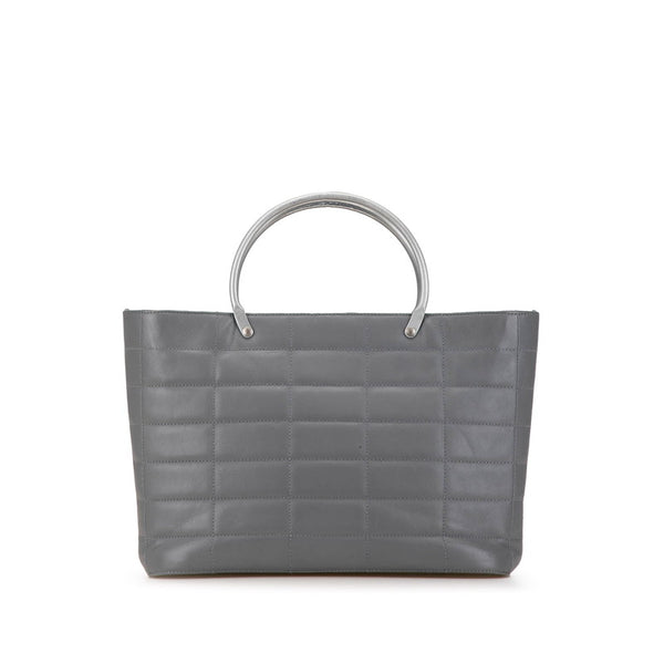 シャネル チョコバー ハンドバッグ グレー シルバー カーフレザー レディース CHANEL 【中古】