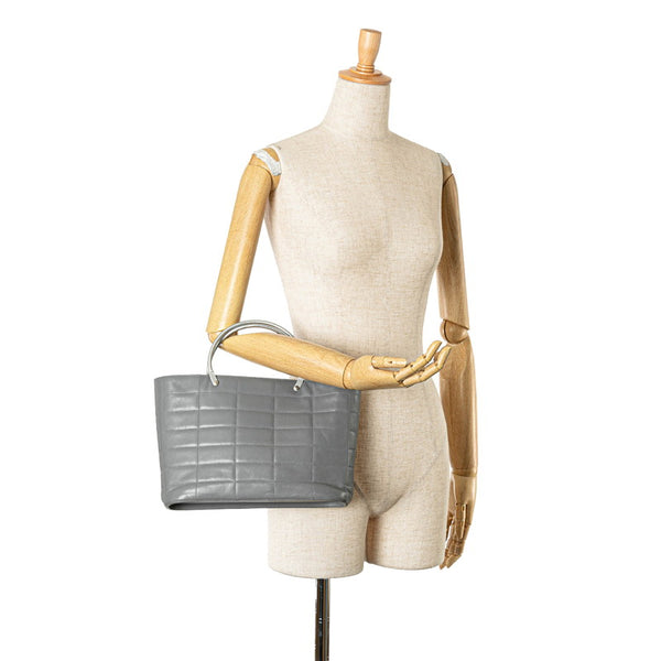 シャネル チョコバー ハンドバッグ グレー シルバー カーフレザー レディース CHANEL 【中古】