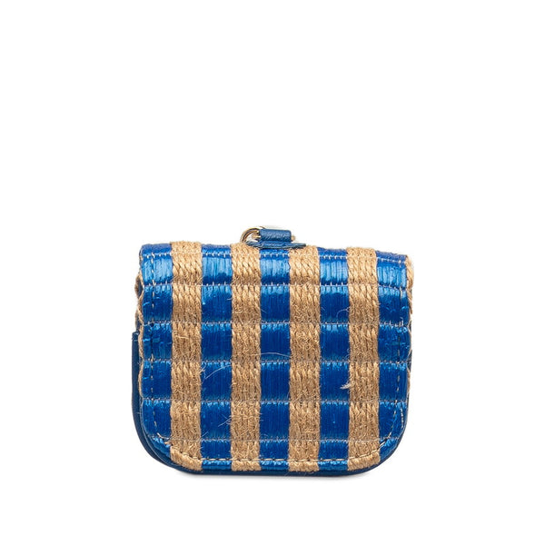 シャネル ココマーク Air pods proケース ブルー ベージュ ラフィア レザー レディース CHANEL 【中古】