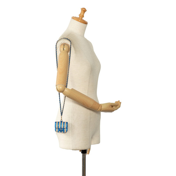 シャネル ココマーク Air pods proケース ブルー ベージュ ラフィア レザー レディース CHANEL 【中古】