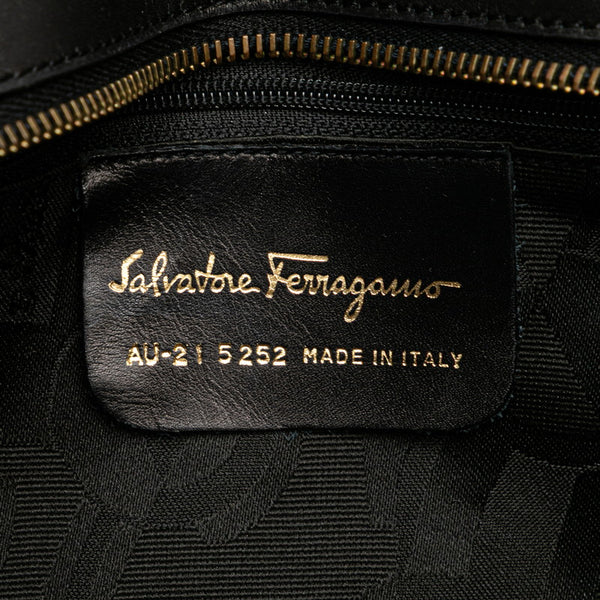 サルヴァトーレフェラガモ ヴァラ チェーン トートバッグ ショルダーバッグ AU-21 5252 ブラック キャンバス レザー レディース Salvatore Ferragamo 【中古】
